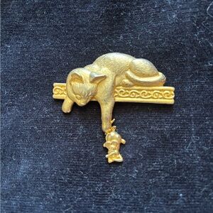 Vintage Cat and Mouse Brooch by “JJ”